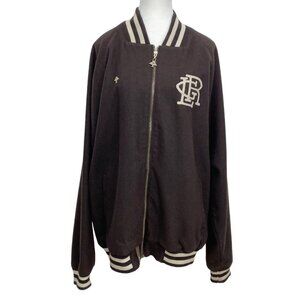 LRG MEN'S BROWN THE NATURAL WOOL BLEND EMBROIDERED VARSITY JACKET - XL